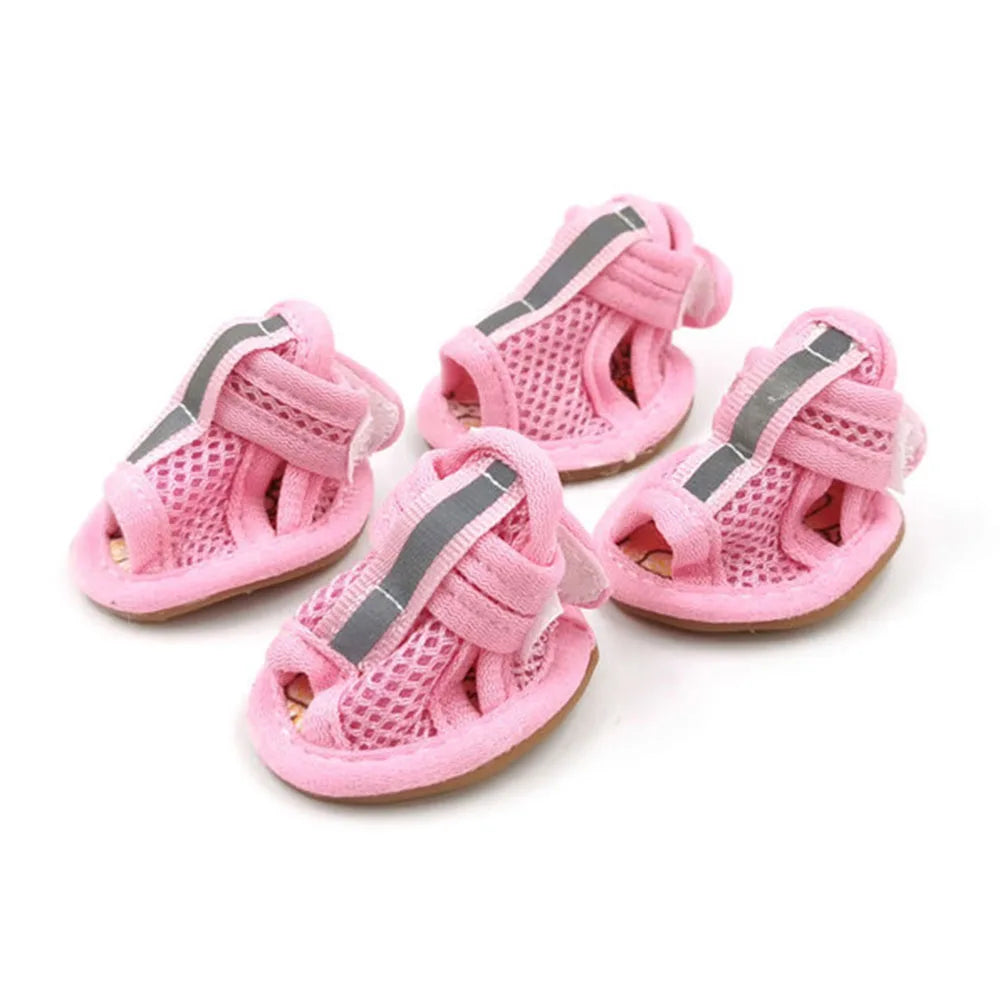 4pcs Small Size Dogs Mesh Sandals Breathable Summer Pet Shoes Safety Reflective Anti-Slip Sneakers for Puppy Teddy Pet Supplies