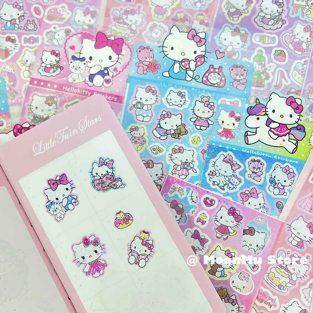 20Sheets Kawaii Sanrio Hello Kitty Sticker Cartoon Laser Diy Stickers Decals Stationery Wholesale Kids Toys Gifts