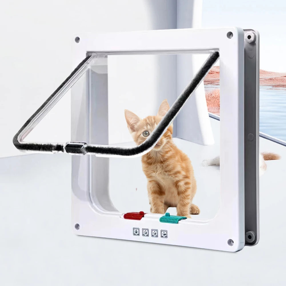 Cat Flap Door with 4 Way Security Lock ABS Plastic Gate Puppy Kitten Safety In/out Dog Cat Flap Door Kit Small Pet Supplies