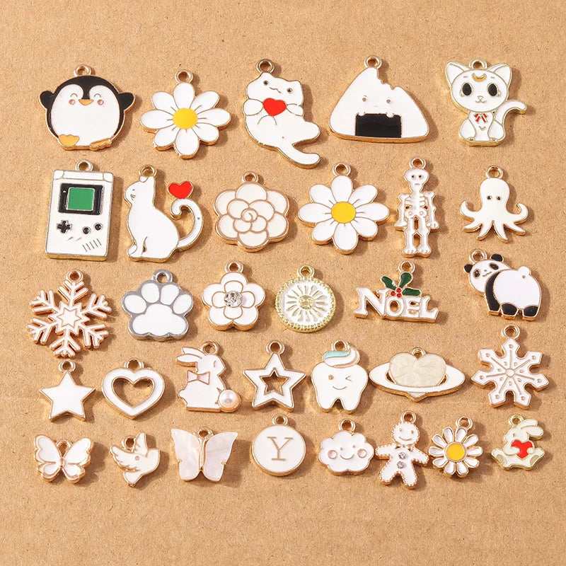 10pcs/Lot Random Mix Animal Charms Enamel Heart Flower Pendants for Jewelry Making DIY Earrings Necklace Craft Supplies