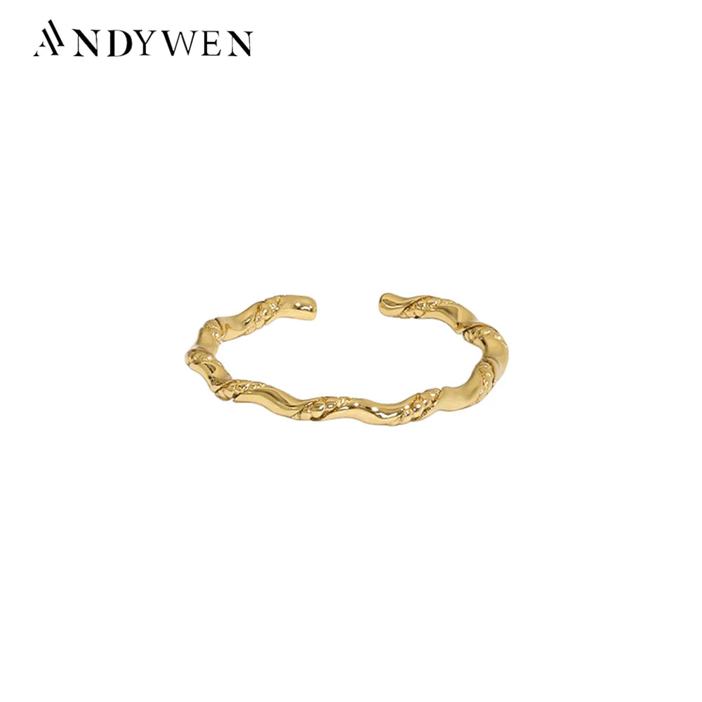 ANDYWEN 925 Sterling Silver Gold Twist Chain Resizable Rings Women Fine Jewelry 2021 Fine Jewelry Clips Party Circle Luxury Jewe