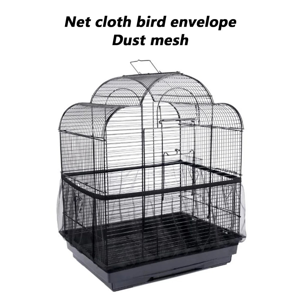 Mesh Bird Cage Cover Shell Dustproof Birdcage Parrot Cage Net Nylon Airy Fabric Mesh Bird Cage Net Cover Seed Catcher Guard