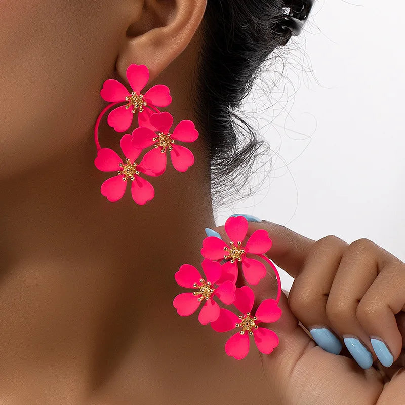 Trendy Black White Green Flower Drop Earrings for Women Vintage Bohemian Summer Plant Romanic Party Jewelry Accessories