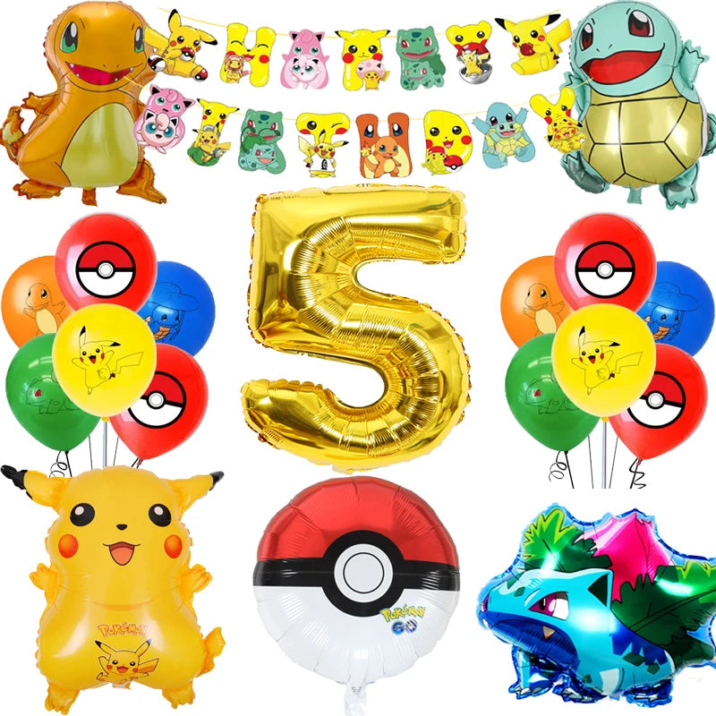 Pokemon Birthday Party Supplies Pikachu Party Decorations Foil Balloons Blowouts Tableware Plate Napkin Baby Shower Supplies Toy
