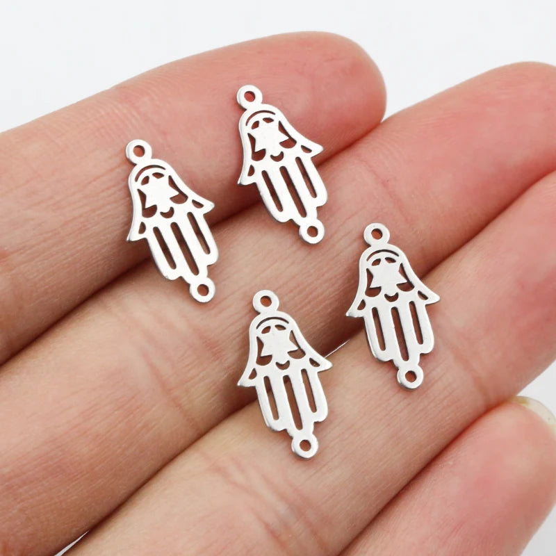 20pcs 16x9mm No Fade 316 Stainless Steel Double Loops Hand Charms Pendant DIY Jewelry Findings Connector for Necklace Bracelet