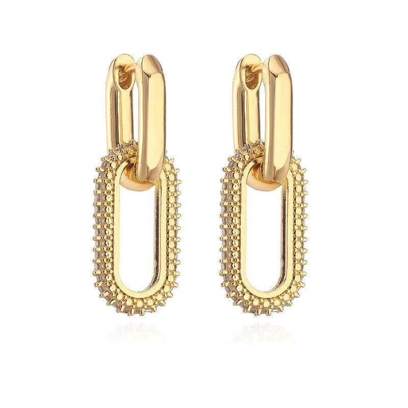 Retro Double Loop Drop Earrings – Gold Geometric Round Hoop Earrings for Women & Girls
