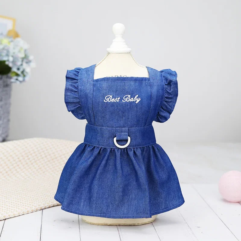 Spring Summer Dog Dress for Small Kitten Dogs Clothes Puppy Letters Embroidered Jean Strap Dresses Chihuahua Skirts Pet Costumes