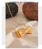Yhpup Adjustable Long Chain Stainless Steel Metal Bow Knot Golden Trendy Pendant Choker Necklace Texture Fashion  Jewelry