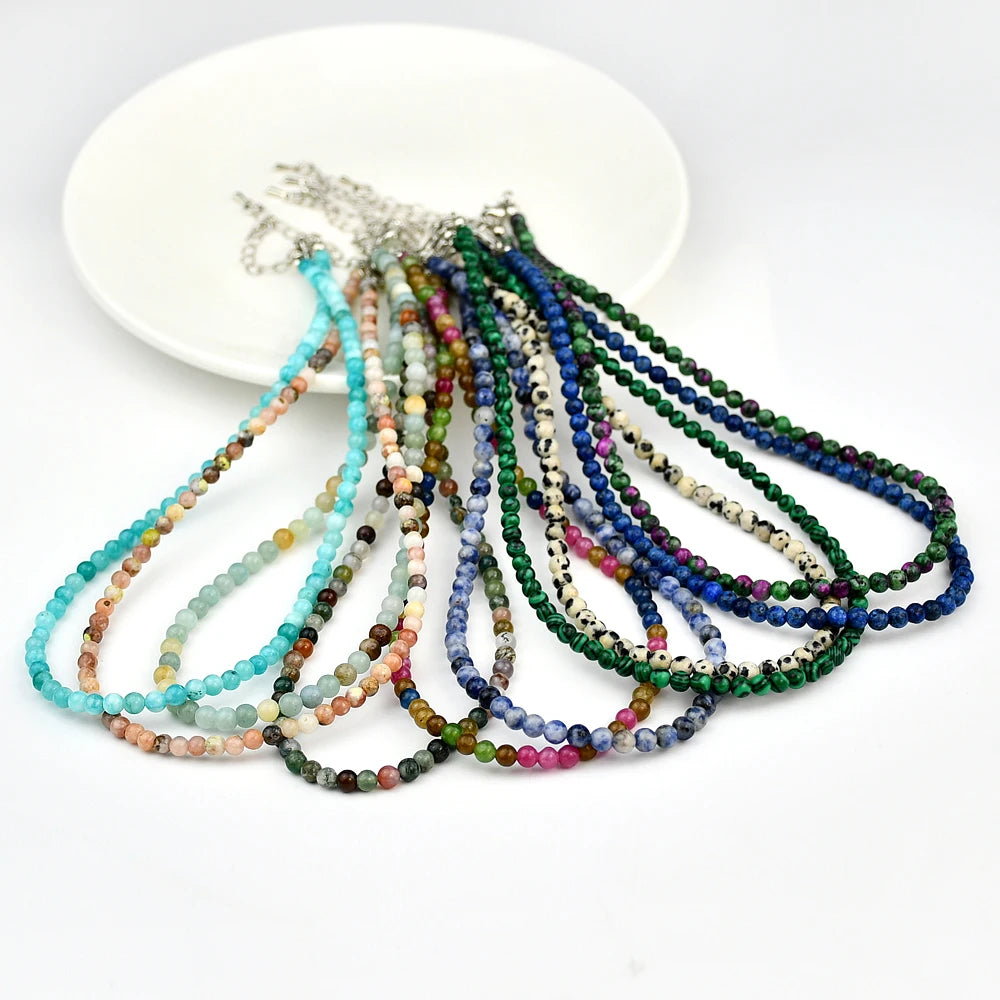 Yumfeel Bohemian Colorful Natural Stone 4mm Round Beads Necklaces Women Summer Friendship Neck Jewelry Fashion Vacation Chokers