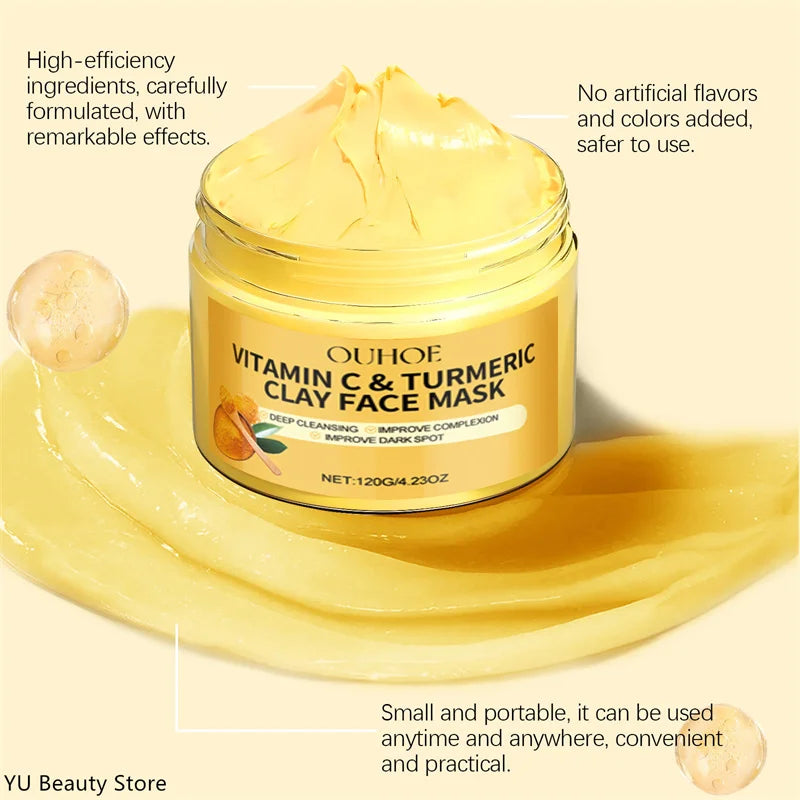 Turmeric Vitamin C Clay Mask Deep Cleansing Facial Improves Dark Spots Acne Hydrating Skin Care Tightens Skin Evens Skin Tone