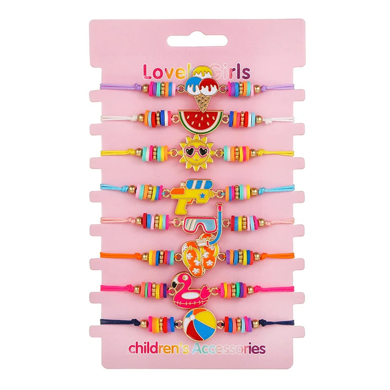 8Pack Summer Beach Fruit Bracelet Adjustable Cord Rope Best Friend BFF Bracelets for Women Girl Jewelry Friendship Gifts