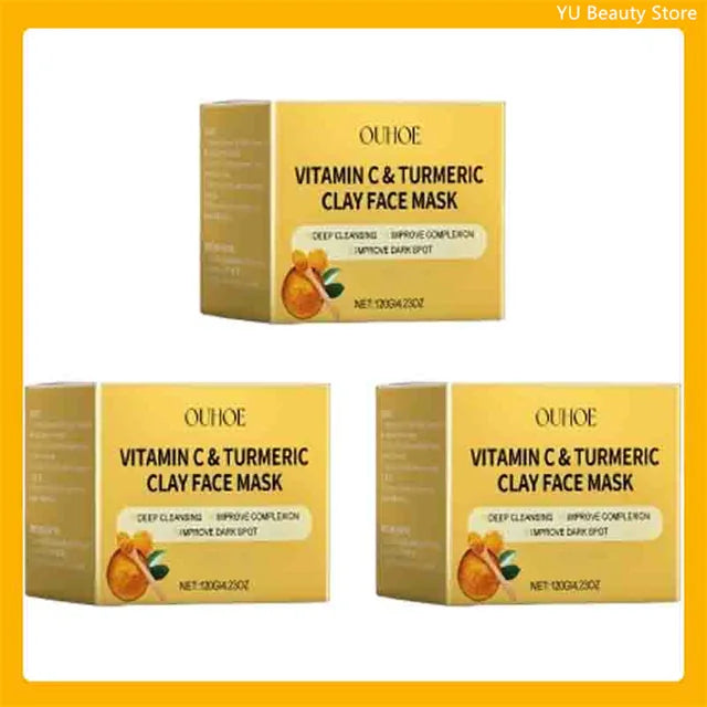 Turmeric Vitamin C Clay Mask Deep Cleansing Facial Improves Dark Spots Acne Hydrating Skin Care Tightens Skin Evens Skin Tone