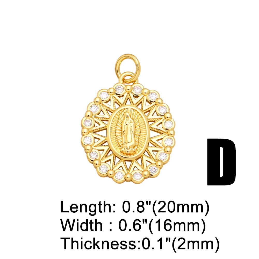 OCESRIO Cubic Zirconia Oval Virgin Mary Pendant for Necklace Copper Gold Plated Round Medal Jewelry Making Supplies pdta965