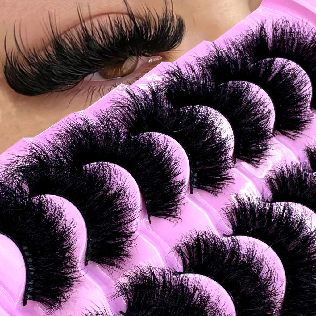 “7 Pairs 3D Mink Lashes Pack – 15-25mm Wispy Natural False Eyelashes Bulk with Custom Box, Wholesale Short Mink Lashes”