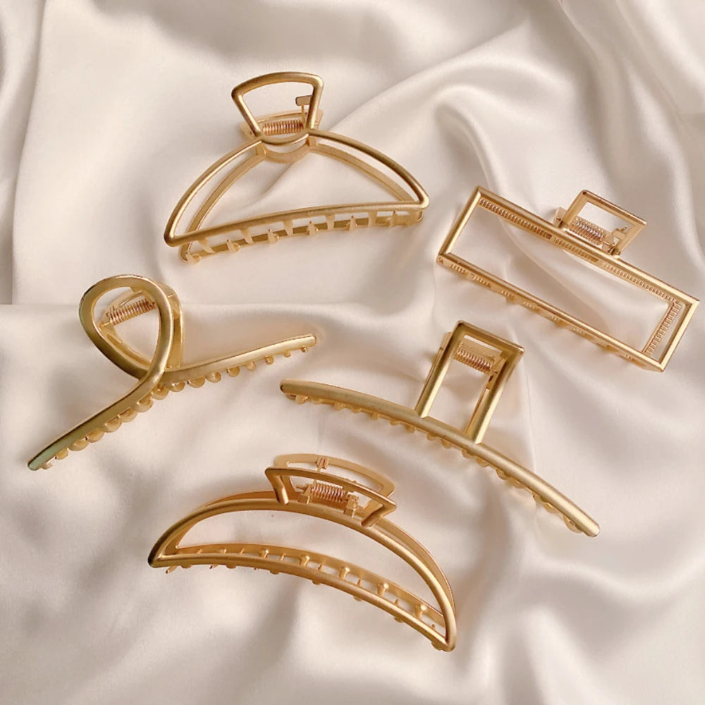Gold Hollow Geometric Hair Claw – Metal Hairpin & Clip for Women