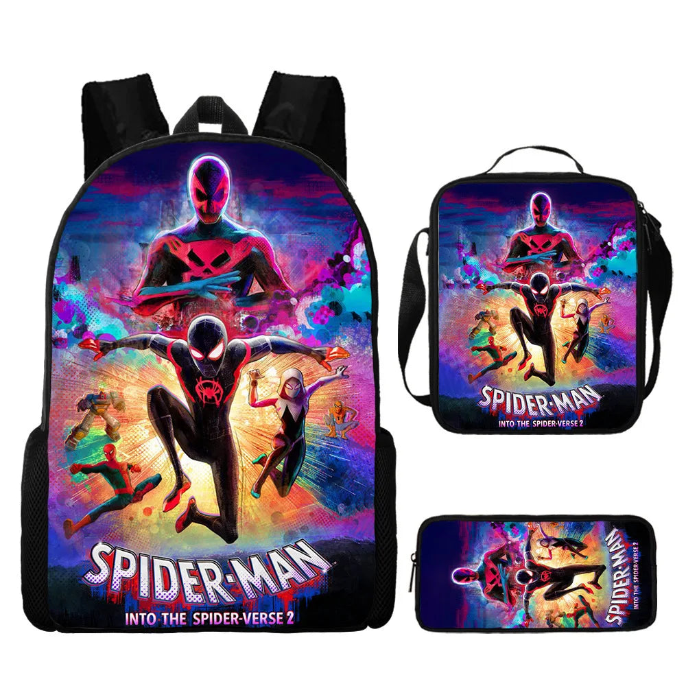 3pcs/set Spider Man Students Backpack Pencil Case Messenger Bag Wear-resistant Lightening Breathable Waterproof Schoolbag