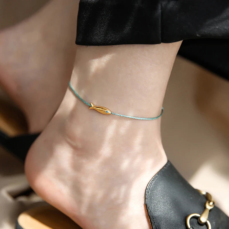 Cute Fish Braided Rope Anklets For Women Bohemian Style Blue And Red Rope Fashion Leg Foot Chain Summer Beach Jewelry