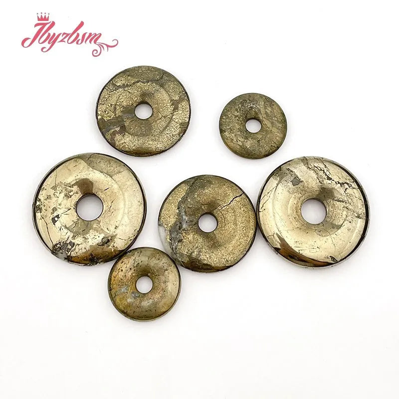 Natural Pyrite Donut Circle Round Silvers Gray Beads Stone For Necklace Pandant Earring Jewelry Making 1 Pcs 25/35/40mm