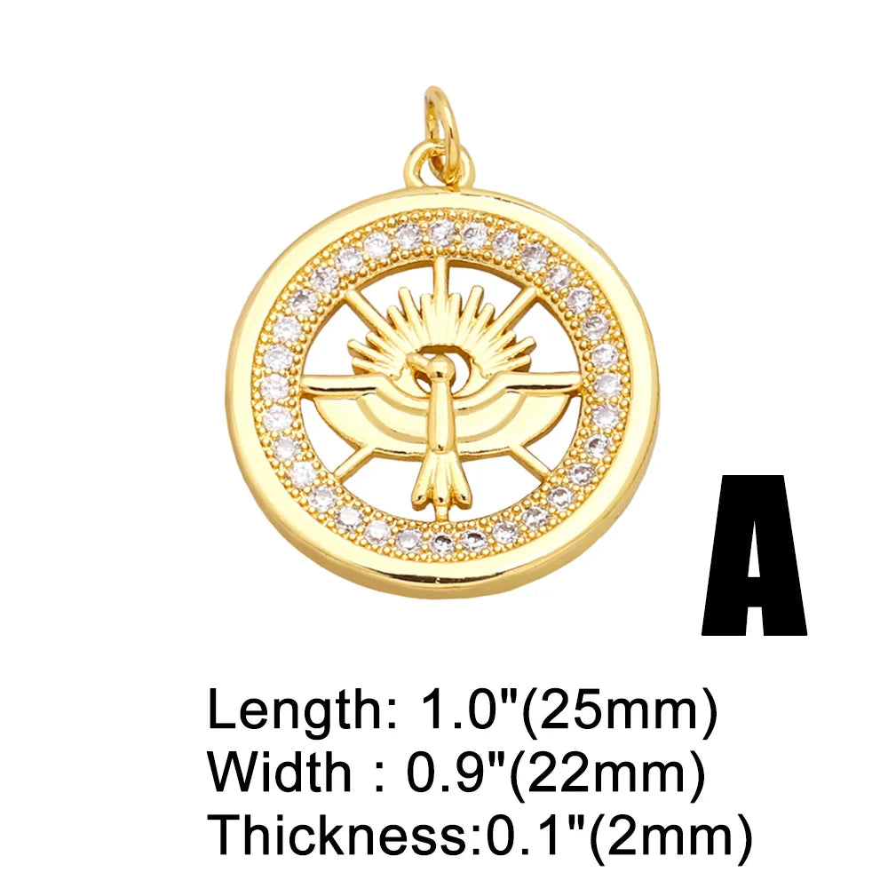 OCESRIO Cubic Zirconia Oval Virgin Mary Pendant for Necklace Copper Gold Plated Round Medal Jewelry Making Supplies pdta965