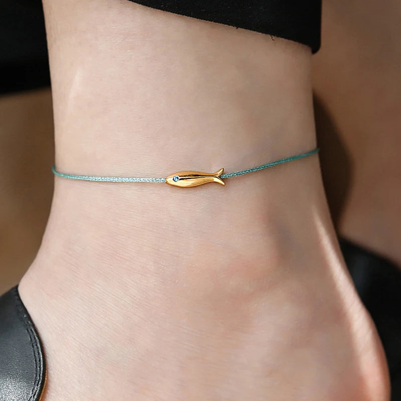 Cute Fish Braided Rope Anklets For Women Bohemian Style Blue And Red Rope Fashion Leg Foot Chain Summer Beach Jewelry