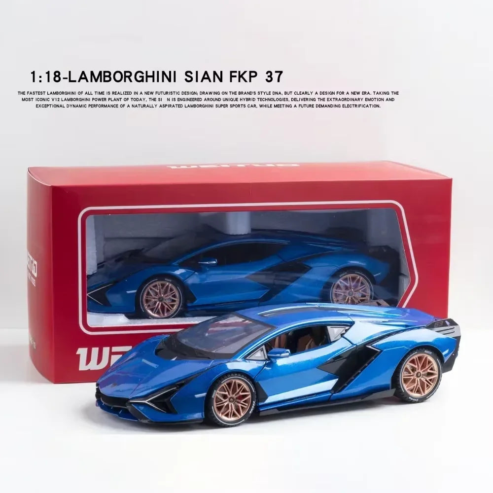 1:18 Lamborghini SIAN FKP 37 sports car Diecast Metal Alloy Model car Sound Light Pull Back Collection Kids Toy Gifts