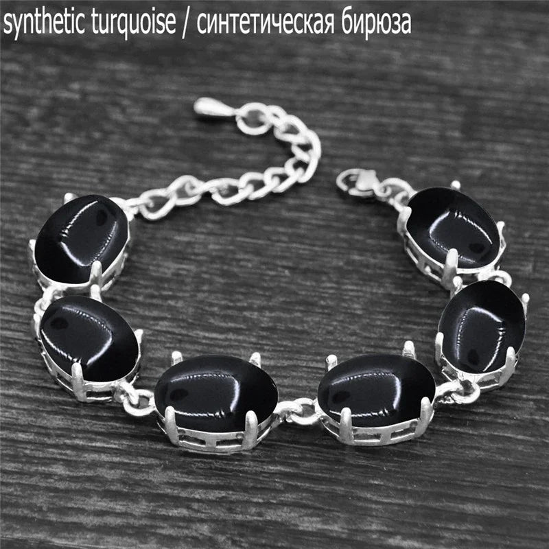 Vintage Oval Natural Jades Quartz Bracelet For Women Prong Natural Stone Amethysts Tiger Eye Lapis Lazuli Bracelets