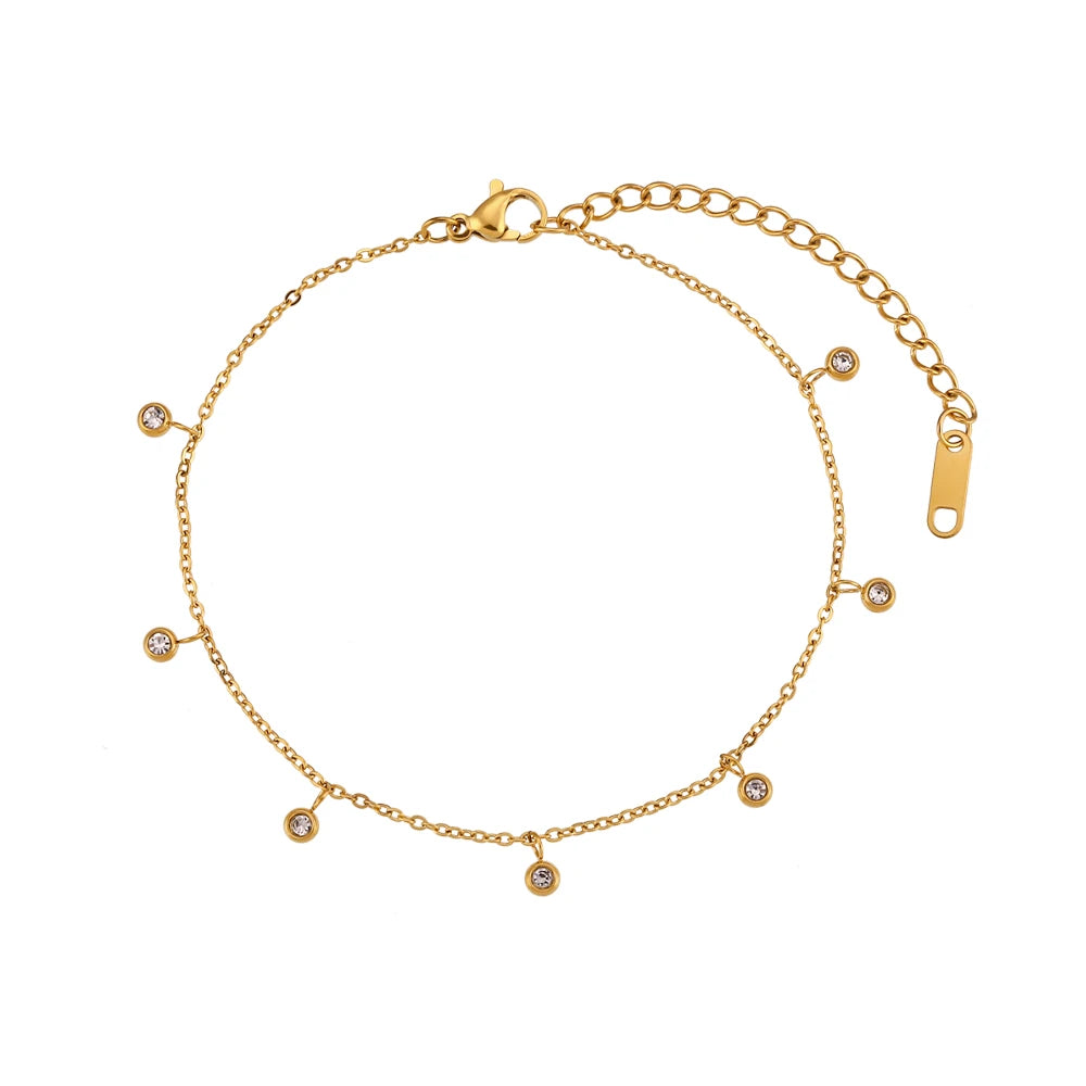 Blingbing Trendy 3mm 3A Zircon Cubic Zirconia Tennis Chain Anklets Leg Bracelets For Woman Stainless Steel Bracelet On the Leg