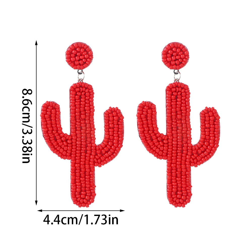 Cactus Beaded Earrings for Women Boho Colorful Beaded Earrings Statement Big Drop Dangle Earrings Summer Beachy Tropical Holiday