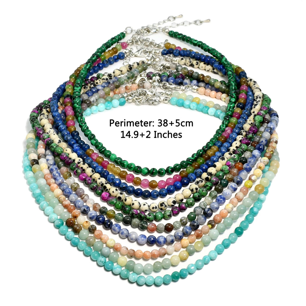 Yumfeel Bohemian Colorful Natural Stone 4mm Round Beads Necklaces Women Summer Friendship Neck Jewelry Fashion Vacation Chokers