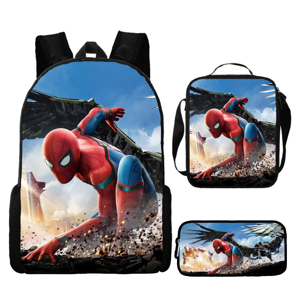 3pcs/set Spider Man Students Backpack Pencil Case Messenger Bag Wear-resistant Lightening Breathable Waterproof Schoolbag