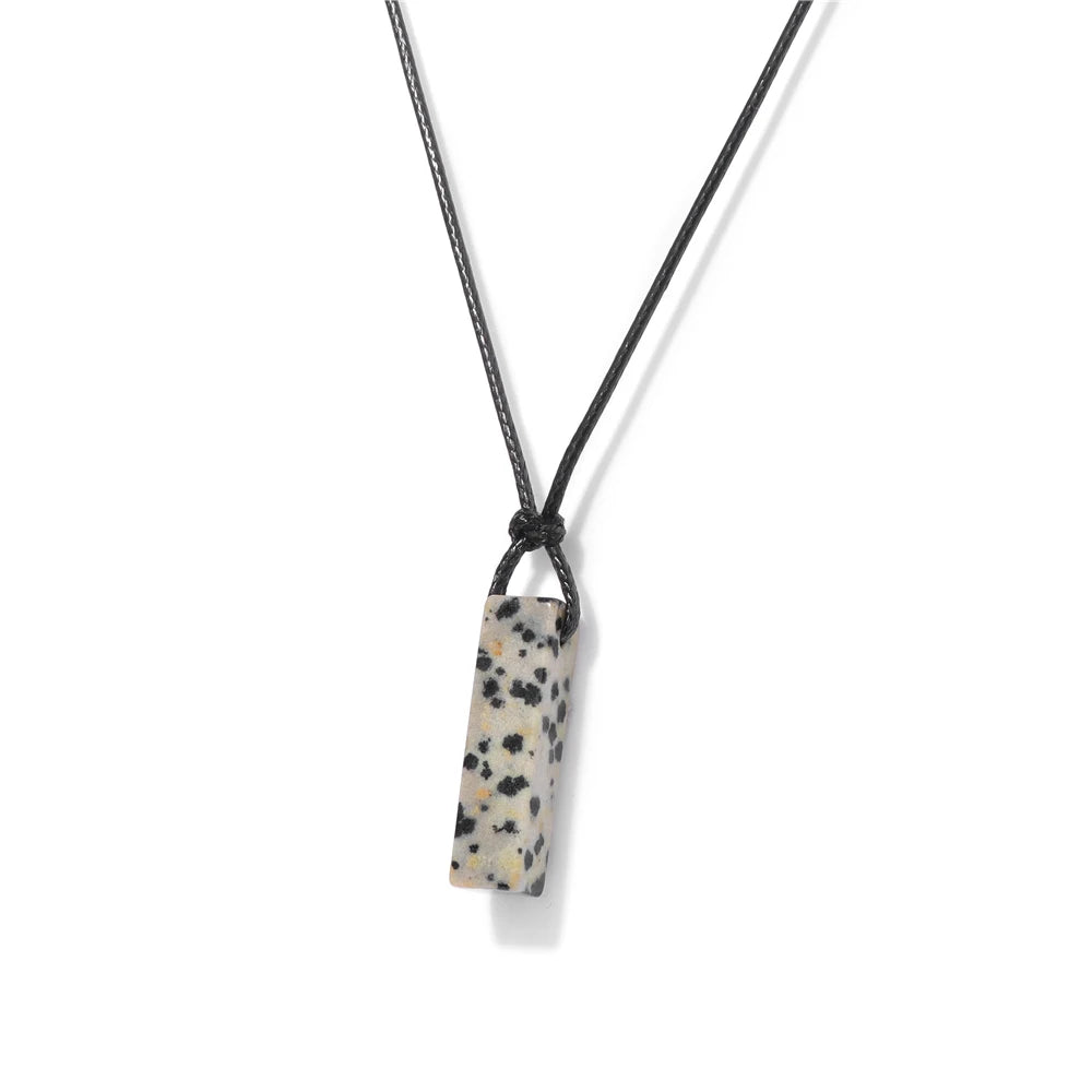 Men Vintage Rectangle Obsidian Pendent Necklace Natural Tiger Eye Labradorite Gem Leather Rope Braid Necklace Healing Jewelry