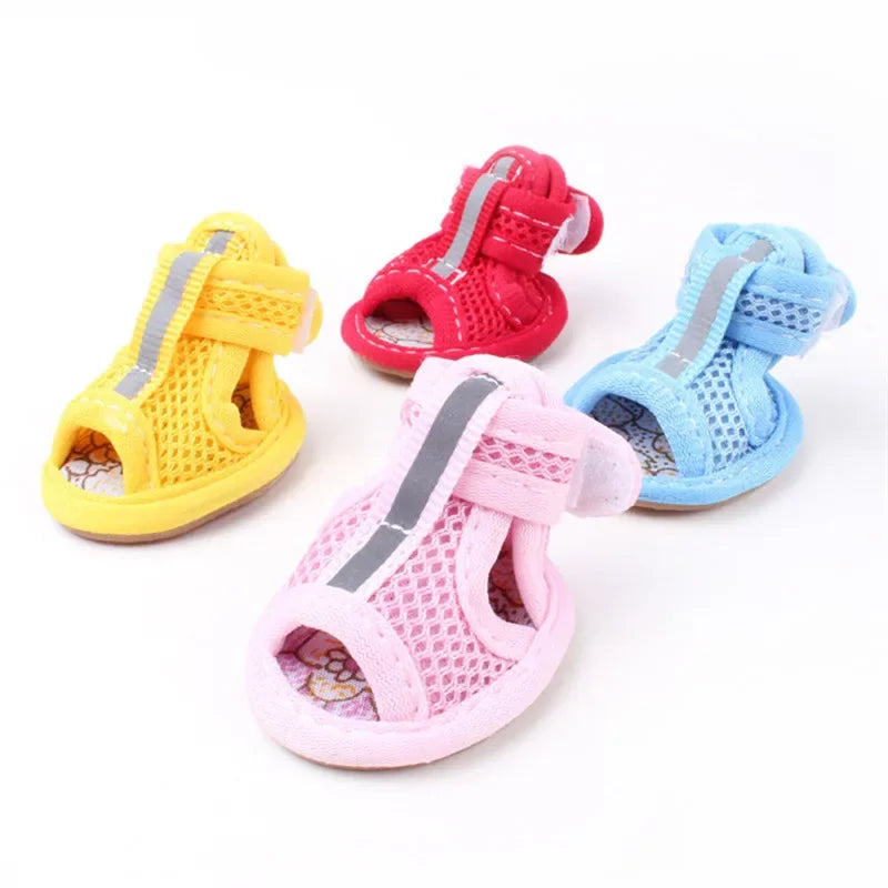 4pc/set Summer Non-slip Breathable Dog Shoes Sandals for Small Dogs Pet Dog Socks Sneakers for Dogs Puppy Blue Cat Shoes Boots