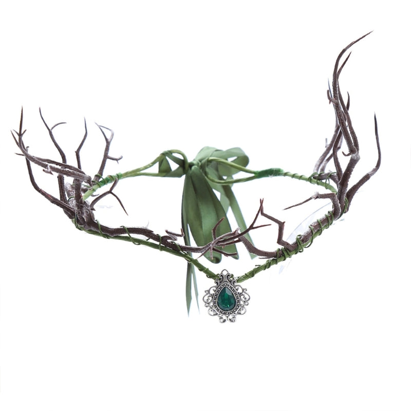 Unique Branch Headband with Pendant Christmas Headpiece Ethnic Forehead Jewelry for Women Prom Party