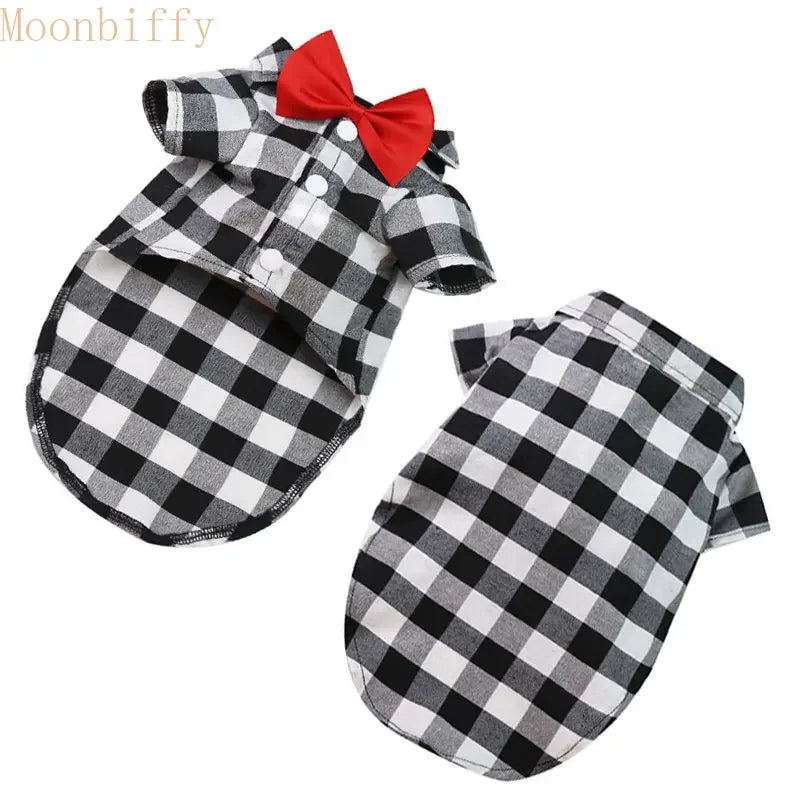 Classical Dog T-Shirts Bowtie Plaid Thin Summer Breathable Dog Clothes for Small Large Dogs Chihuahua Puppy Pet Cat Vest Yorkies