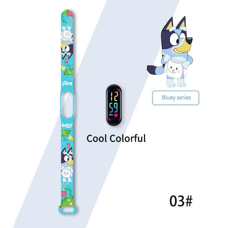 Bluey Bingo Family Printed Cartoon Electronic Watch Cool Colorful Waterproof Anime Toy Watch Wrist Strap Kids Birthday Gift
