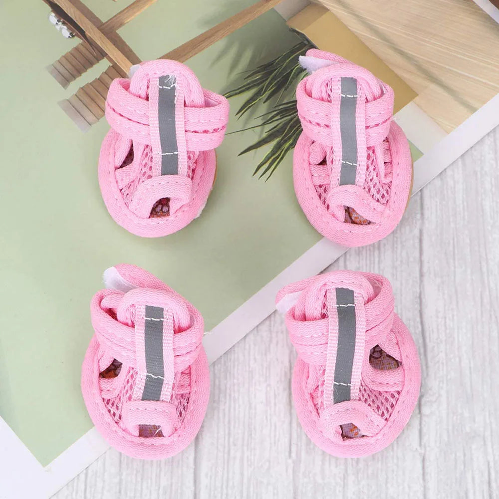 4pcs Small Size Dogs Mesh Sandals Breathable Summer Pet Shoes Safety Reflective Anti-Slip Sneakers for Puppy Teddy Pet Supplies