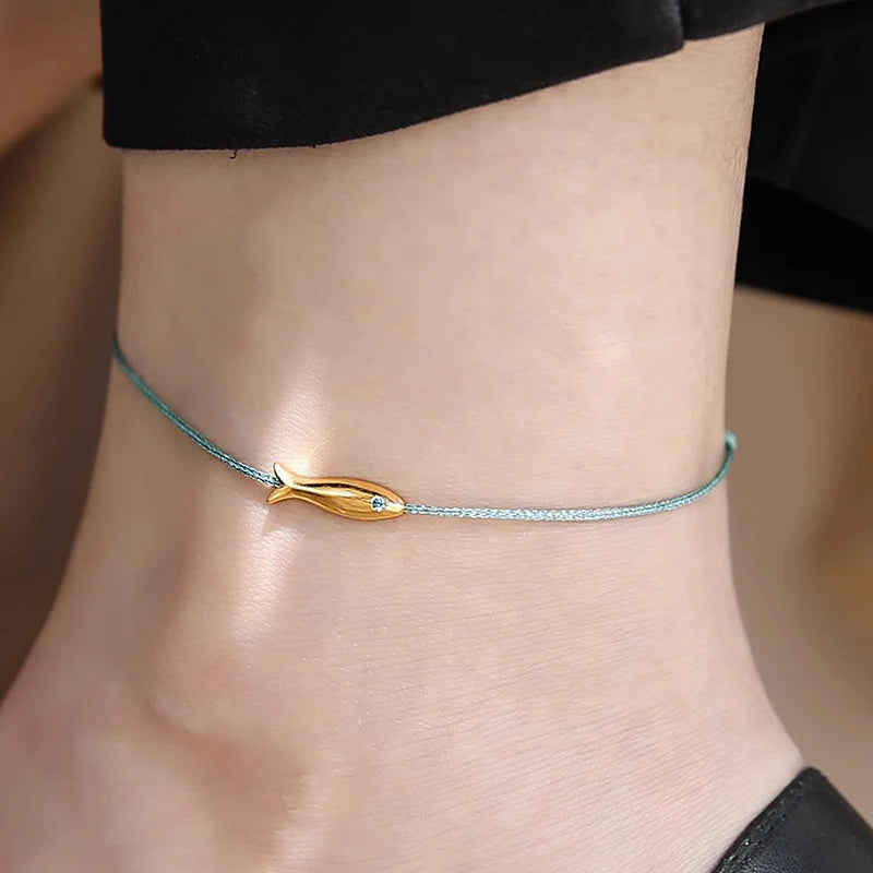 Cute Fish Braided Rope Anklets For Women Bohemian Style Blue And Red Rope Fashion Leg Foot Chain Summer Beach Jewelry