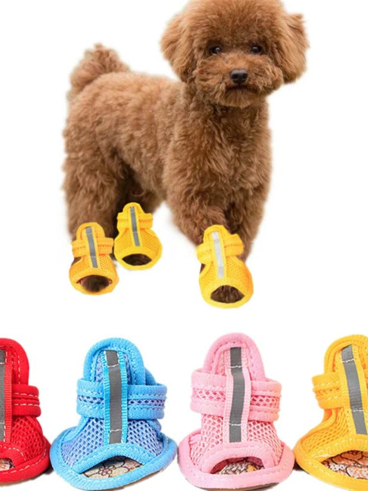 4pc/set Summer Non-slip Breathable Dog Shoes Sandals for Small Dogs Pet Dog Socks Sneakers for Dogs Puppy Blue Cat Shoes Boots