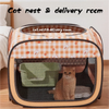 A Foldable Cat Bed with 0range Checked Prints. The Cat Maternity Ward Features Multi - sided Visible and Breathable Grids