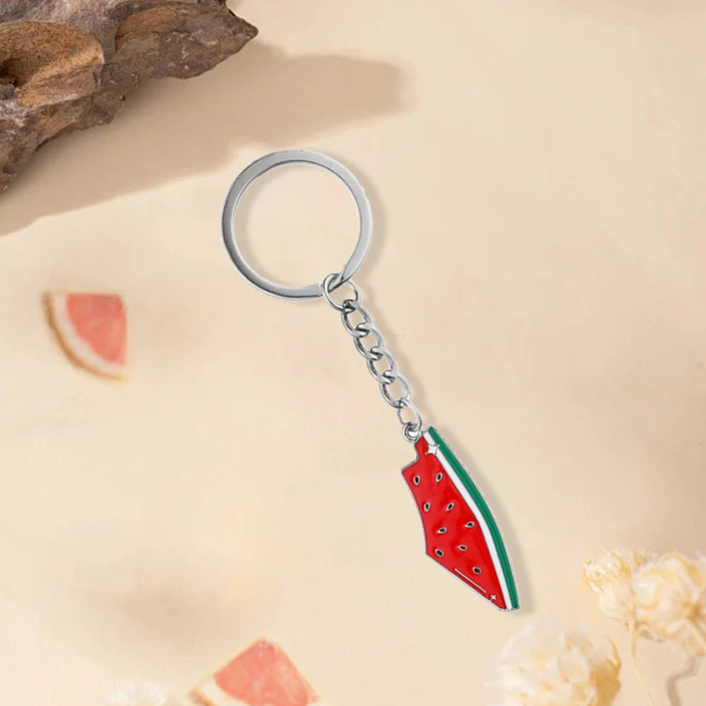 Enamel Geometric Fruit Watermelon Keychain Cute Summer Fruit Simulation Watermelon Pendant Keyring Bag Car Accessories Jewelry