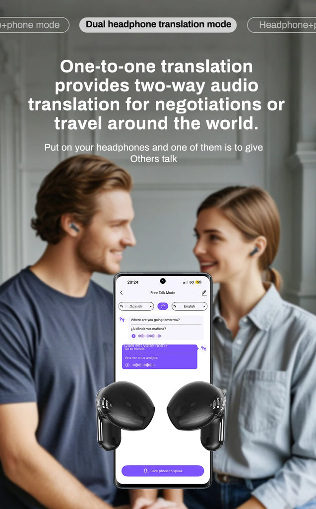 HTC NE20 Bluetooth 6.0 Earbuds with AI Translator – OWS Wireless Sport Headphones, LCD Touch Screen, HD Stereo Sound, Long Battery Life