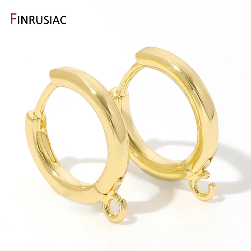 18K Gold Plated Brass Huggie Earring Hooks with Loop Round Ear Post with Open Jump Ring For DIY Earrings Making Components