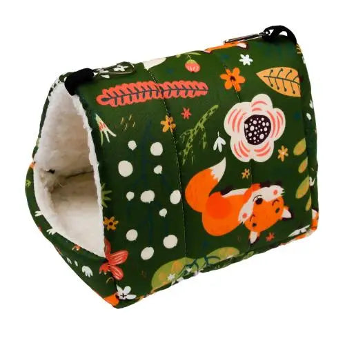 1pc Cute Print Bird Bed Mini Cage Rabbit Squirrel Mat Guinea Pig Nest Hamster House Small Animal Sleeping Bed Pet Hanging Cage