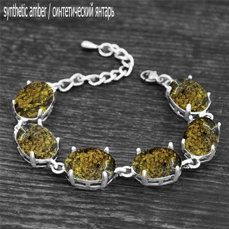 Vintage Oval Natural Jades Quartz Bracelet For Women Prong Natural Stone Amethysts Tiger Eye Lapis Lazuli Bracelets