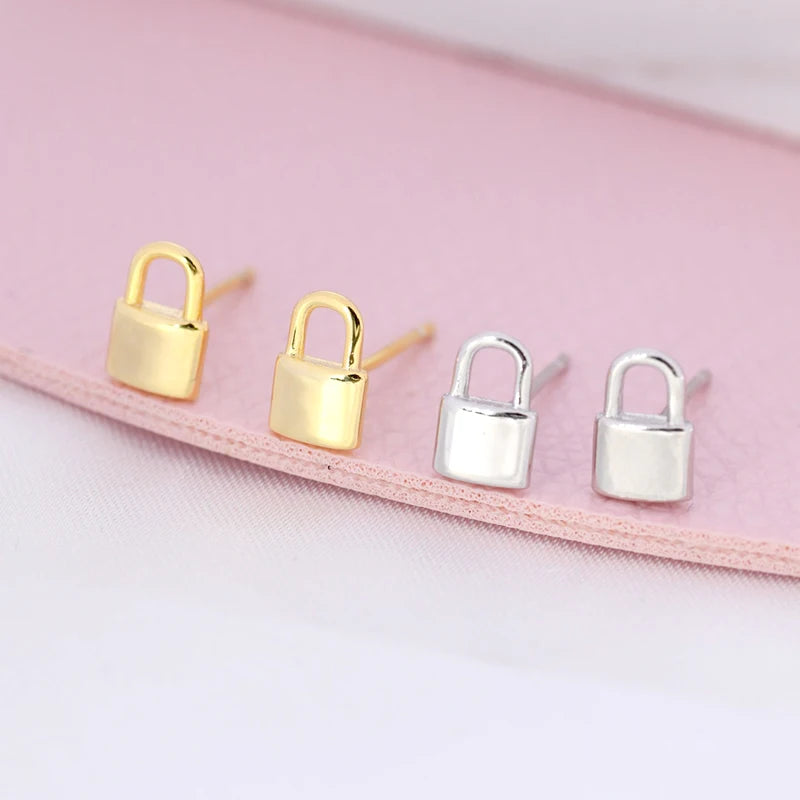 925 Sterling Silver Ear Needle key Pendant Hoop Earrings Gold Earrings For women Lock Pierced Earrings Fashion Party Jewelry