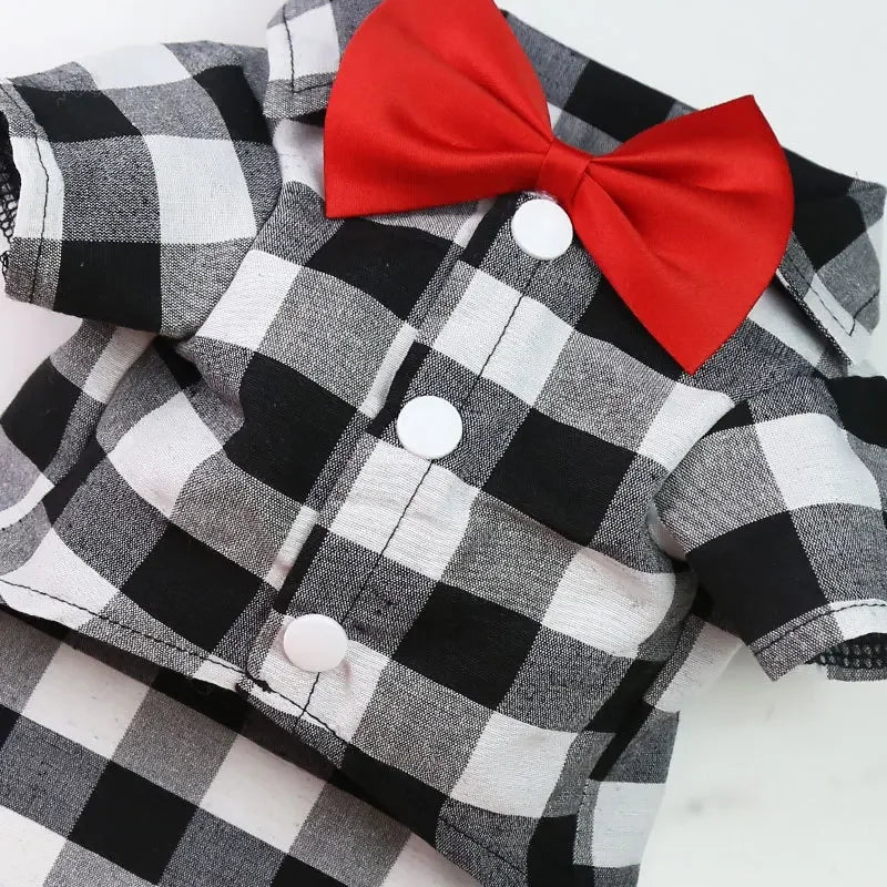 Classical Dog T-Shirts Bowtie Plaid Thin Summer Breathable Dog Clothes for Small Large Dogs Chihuahua Puppy Pet Cat Vest Yorkies