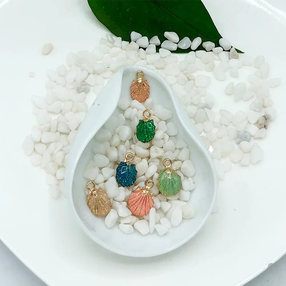 13pcs Summer Beach Starfish & Shell Charms – Colorful Copper Pendants for DIY Jewelry Making (Bracelets, Necklaces, Earrings)