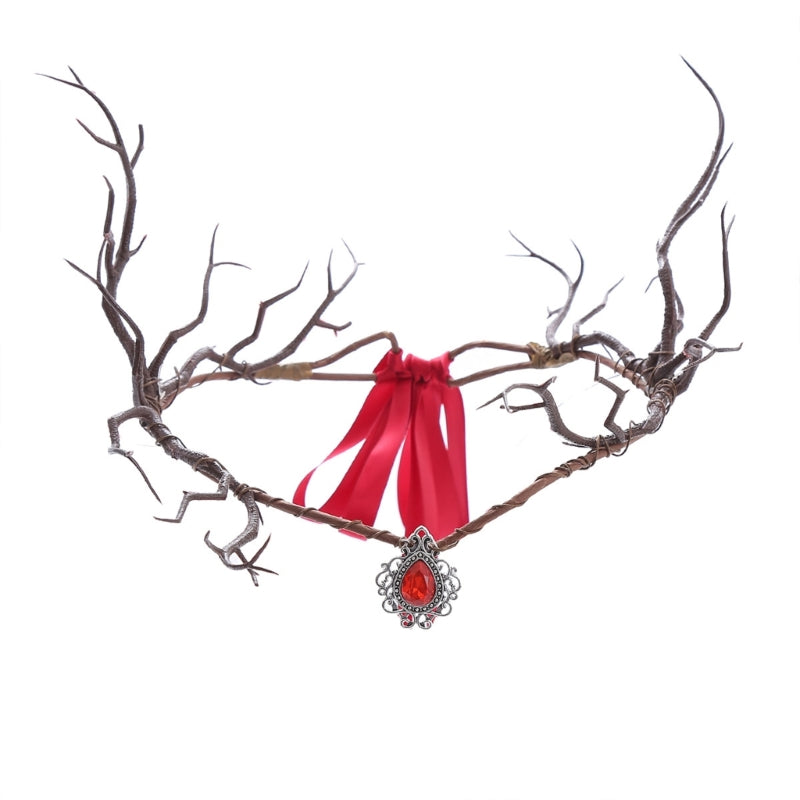 Unique Branch Headband with Pendant Christmas Headpiece Ethnic Forehead Jewelry for Women Prom Party