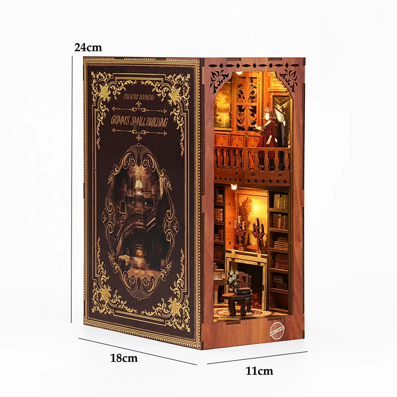 Bookshelf Set DIY Book Nook Kit Wooden Doll House Bookshelf Insert Decor With Warm Light 3D Puzzle Assembly Building Model Gifts