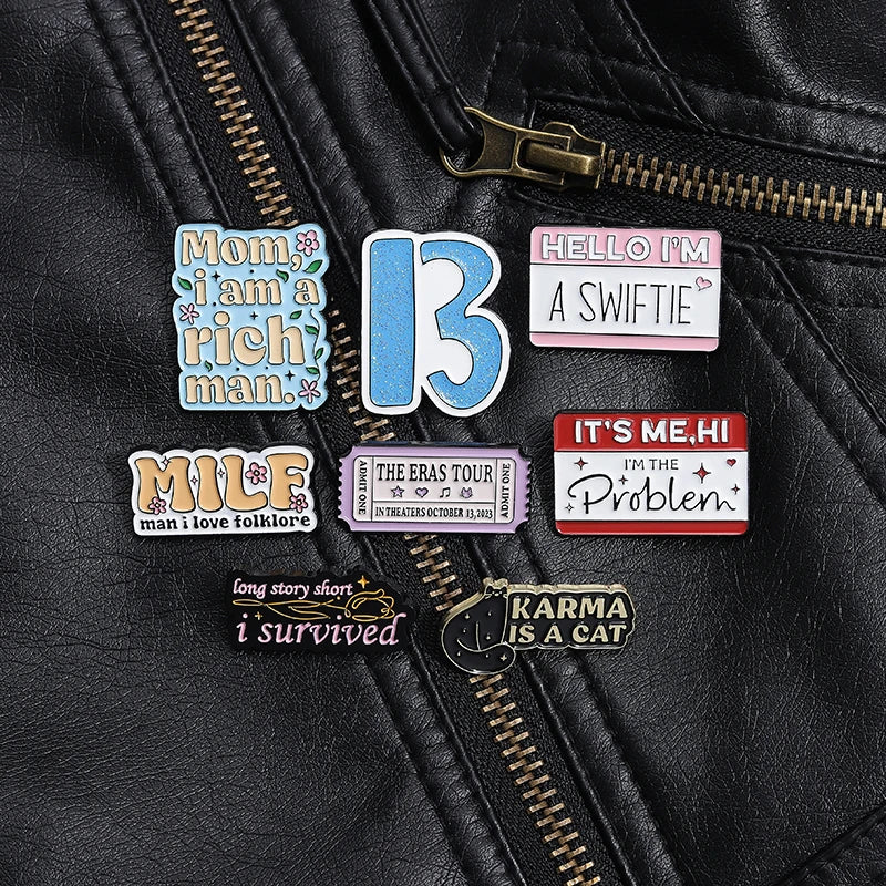 21 Types Wholesale Song Lyrics Enamel Pins Female Pop Singer Brooches Romantic Poetry Lapel Backpack Badge Jewelry Gift for Fans